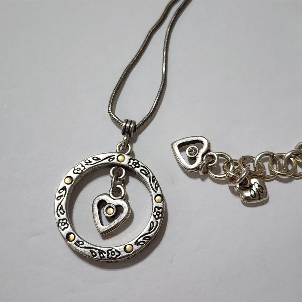 BRIGHTON MIXED metals heeled heart in‎ a scrolled circle silver plated necklace